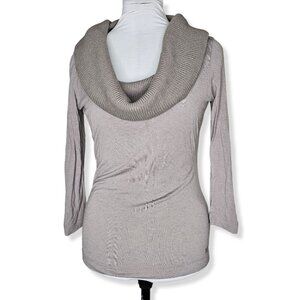 Escada XS Top Grey Wool Blend Cowl Sweater 3/4 Sleeve Old Money Quiet Luxury